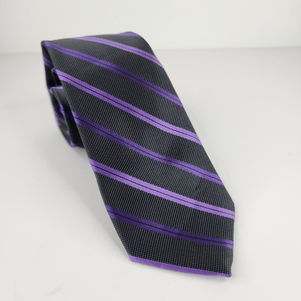 J.Ferrar Purple & Black Stripe Tie.